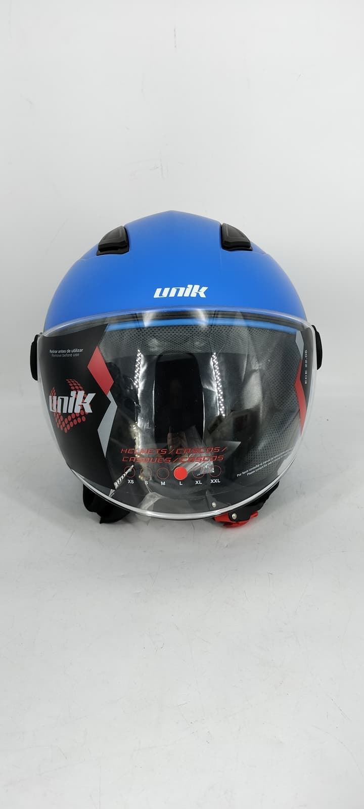Casco jet Unik Astro U-03 azul/amarillo mate - Imagen 2