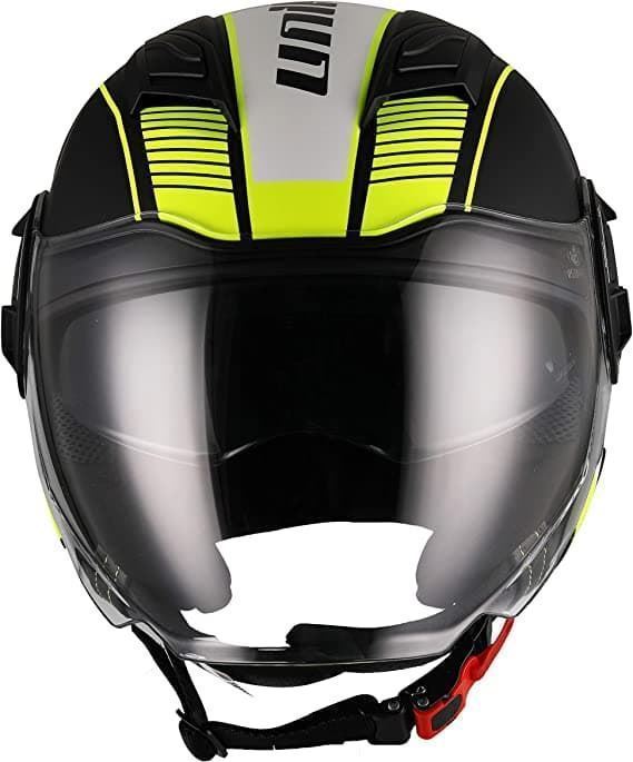 Casco jet Unik CJ-11 Negro/amarillo fluor mate - Imagen 2