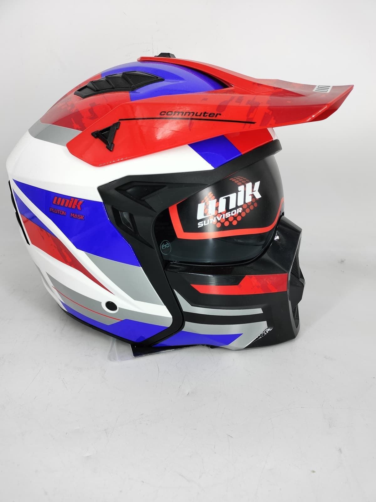 Casco Unik Pluton DV U-28 blanco/azul/rojo con máscara - Imagen 1