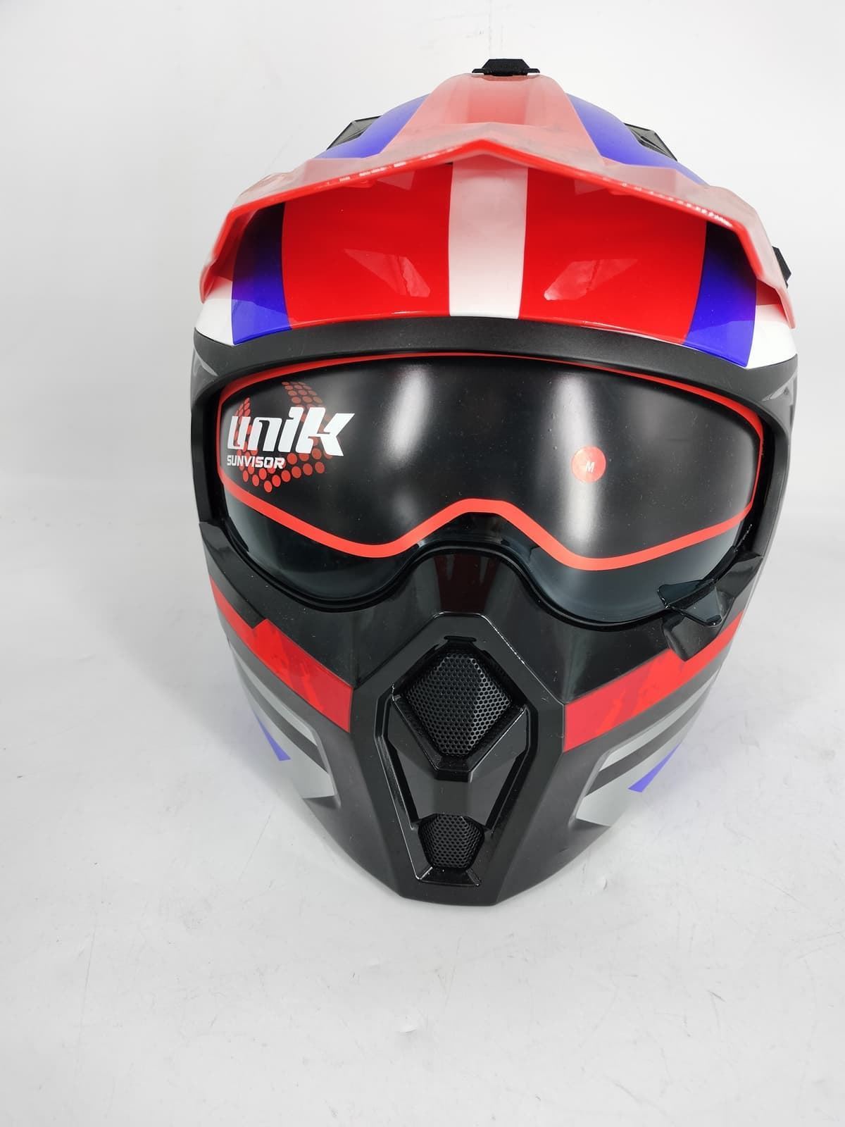 Casco Unik Pluton DV U-28 blanco/azul/rojo con máscara - Imagen 2