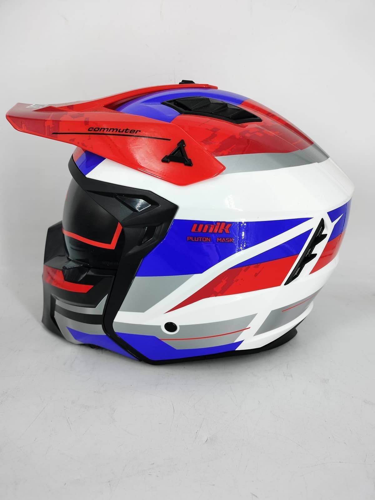 Casco Unik Pluton DV U-28 blanco/azul/rojo con máscara - Imagen 4